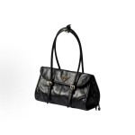 PRADA brand Logo magnetic clasp flip-top shoulder bag, medium size for women, black